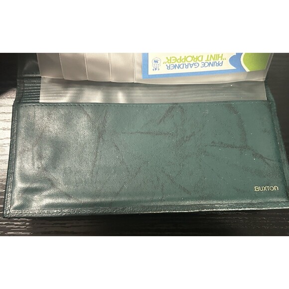 VTG Buxton Green Top Grain Cowhide Leather Wallet Clutch Kiss Lock Check Cash - Picture 4 of 8